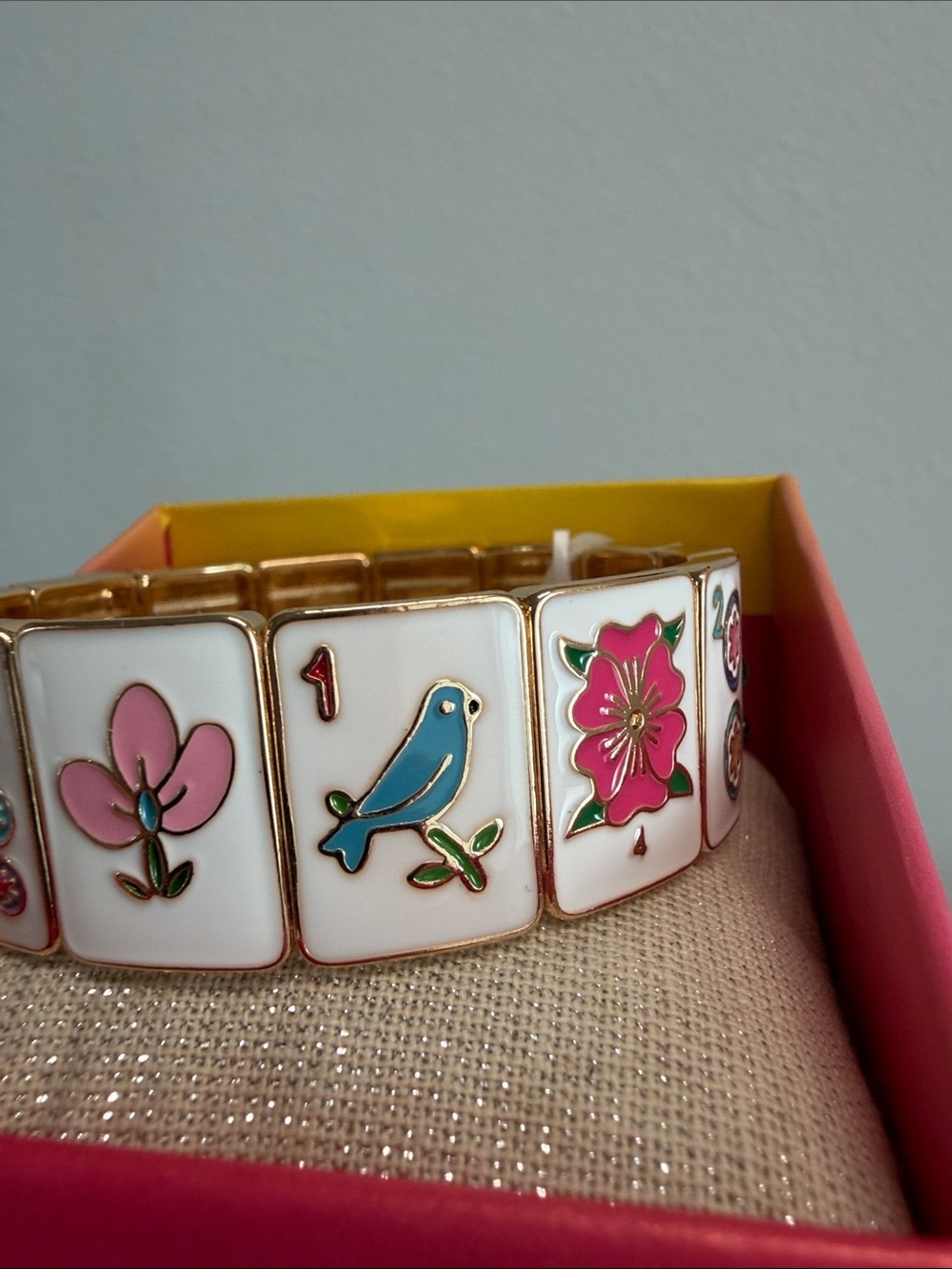 Piper K | Mahjong Tile Charm Stretch Bracelet 🀄️ Hand Painted Glass Stones - Picture 4 of 9